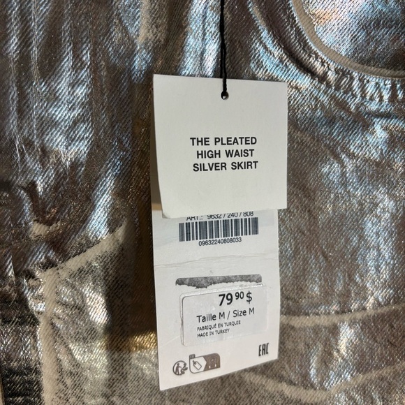 ZARA Sz M The Pleated High Waist Metallic Silver Midi Skirt NEW WITH TAGS - Picture 3 of 12
